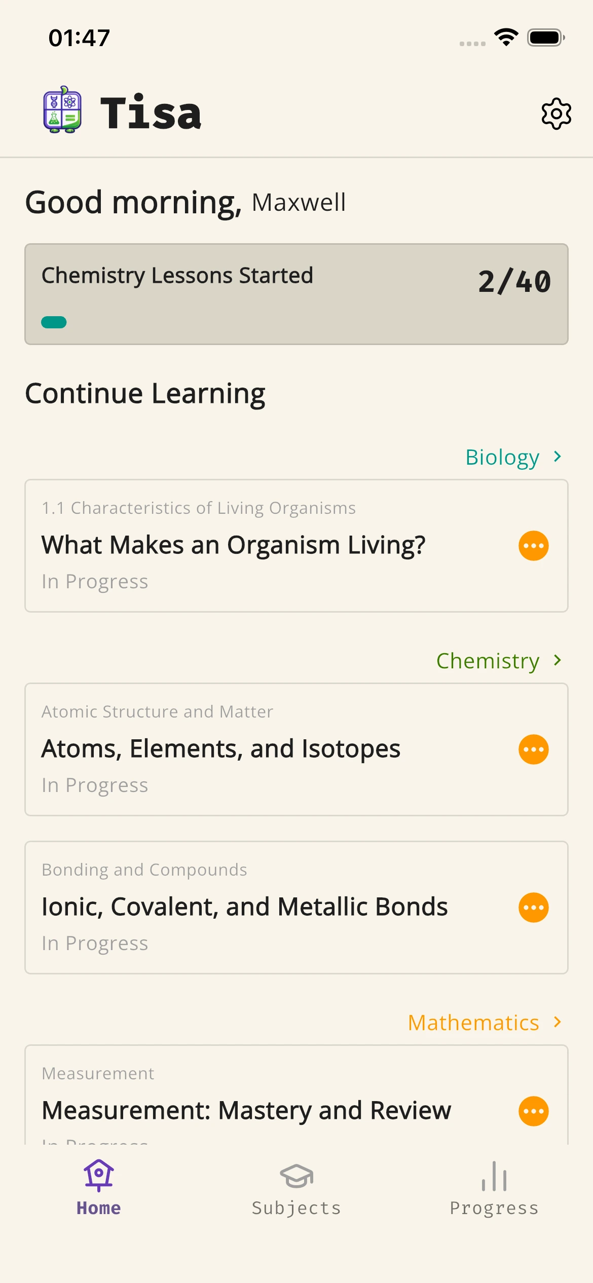 Home Page Learning In Progress